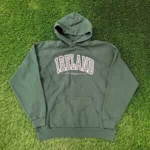Vintage 90s Ireland Hoodie XL 22x27 Green Arch Spellout